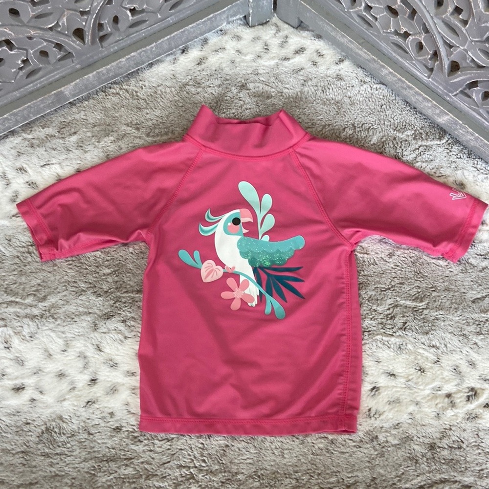 UV Skinz rash guard girls size 3T floral parrot beach pool swim tropical summer